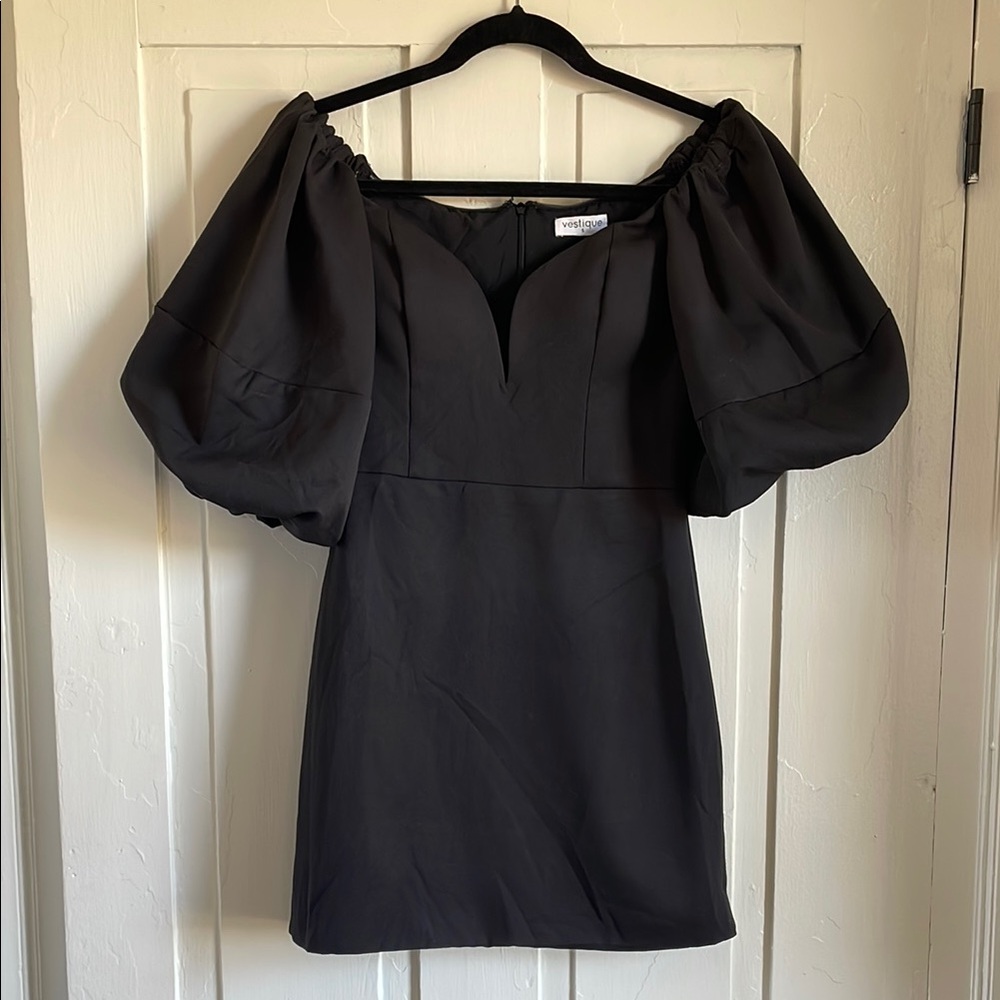 Black Mini Cocktail Dress with Puff Sleeves